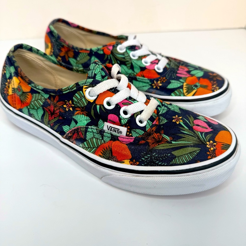 Vans Tropical Floral Canvas Low-Top Sneakers in Black, Green, Orange, Pink